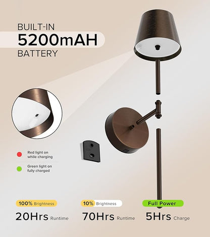 UME Wireless Sconces Set of 2 with Remote, 5200mAh Battery Powered Sconces - Small Rechargeable Sconces w/ 3 Color Temps & 5 Brightness Levels for Bedroom, Living Room, Wall Painting, Cafe (Coffee)