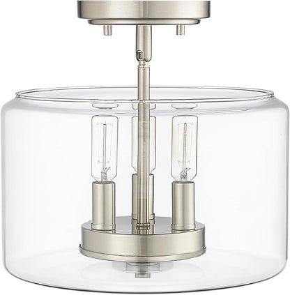 ML Lighting | Asheville Collection | 46923-BN | Metal 3-Light Semi-Flush in Brushed Nickel with Clear Glass Shade | for Compact Spaces Close to Ceiling | Modern Design with an Heirloom Quality