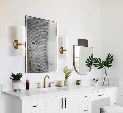 DEYNITE Gold Wall Sconces Set of Two 2-Light Modern Wall Light 3.93"(W)*14.2"(H) Bathroom Vanity Light Milky White Glass