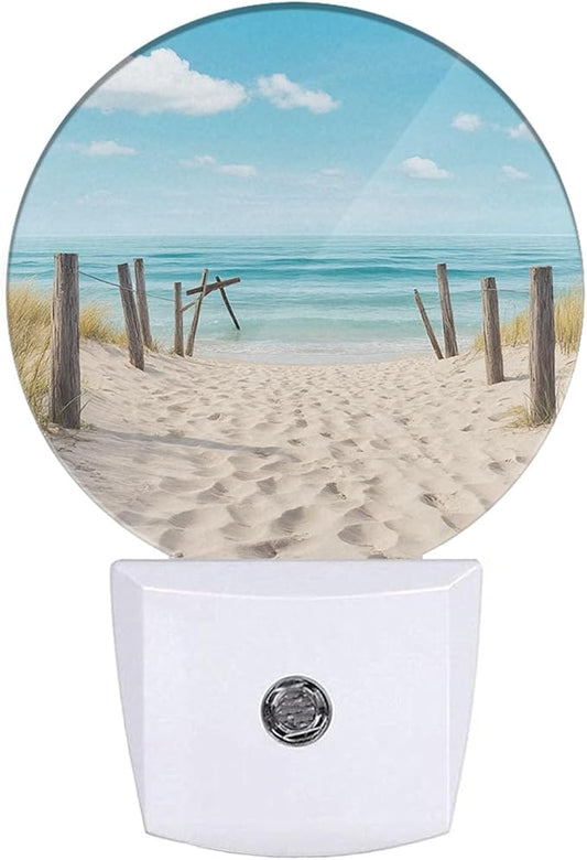 EKOBLA Beach Scene Plug-in Night Light, Ocean Coastal Decor LED Nightlight with Dusk to Dawn Sensor, Energy Saving for Home Bathroom