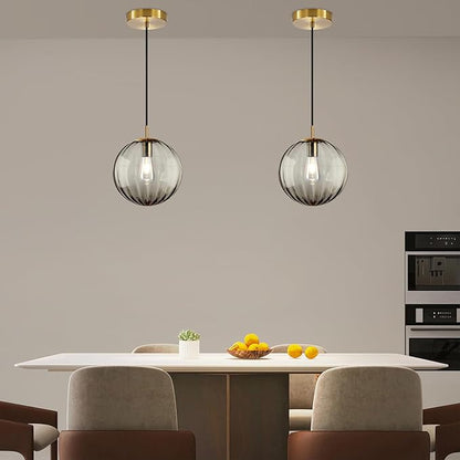 Modern Smoke Grey Glass Pendant Light, Kitchen Island Lighting 2-Pack Globe Pendant Light Fixtures Century Kitchen Island Pendant Lighting for Bedroom Living Dining Room Light Fixture (Without Bulb)