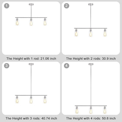 3-Light Kitchen Island Lighting, Farmhouse Dining Room Light Fixtures Over Table, Modern Brushed Nickel Island Lights Over Island, Linear Chandelier Hanging Ceiling Pendant Light Fixtures for Kitchen