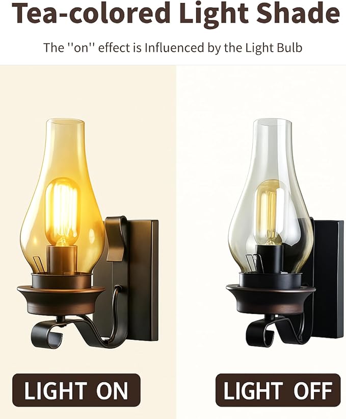 LightInTheBox Rustic Wall Sconce Vintage Farmhouse Wall Light Fixtures Industrial Glass Wall Lamp for Cabin Bedroom Living Room Hallway Fireplace (1PCS)