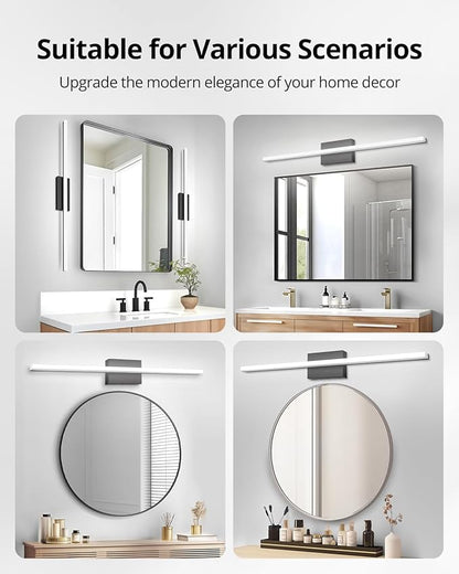 Combuh LED Bathroom Vanity Light Bar 36 Inch 20W Black IP44 Over Mirror Lighting Fixture Wall Sconce Indoor Modern Cool White 6000K