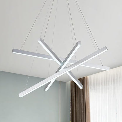 Modern 4-Light Dimmable LED Linear Chandelier Pendant Light, 6000K Cool White Adjustable Hanging Lighting Fixture for Kitchen Island, Dining Room, Office, Silver Metal Commercial Home Lighting