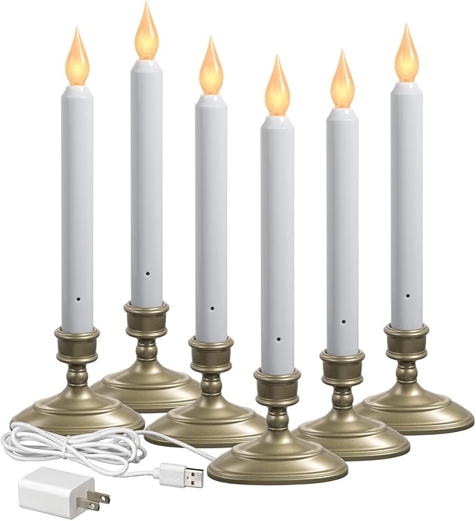 Xodus Innovations FPC1370P-6 Electric LED Plug-in Flameless Window Candle with New Hot Spot Technology and Dusk to Dawn Sensor and Choice of Warm or White Flame Color, Pewter/Silver, Pack of 6