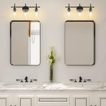 Bathroom Vanity Light Fixtures, 3-Lights Over Mirror Modern Vanity Lighting with Clear Wine Glass Shade Wall Lamp for Bedroom Hallway Living Room(Black, 3-Light)