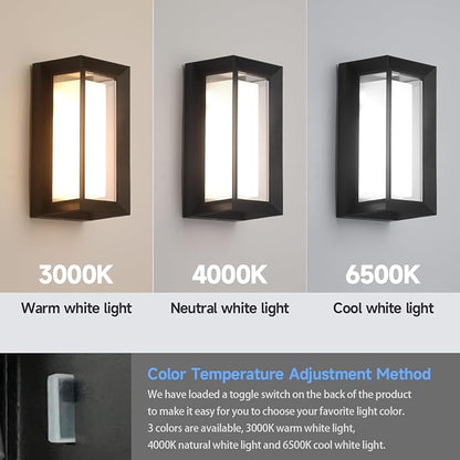 24W Modern LED Wall Sconces, ETL Certified, 3000K/4000/6500K Color Adjustable, 10-100% Dimmable Outdoor Wall Lights, 2160LM IP65 Waterproof Exterior Lighting Fixtures for Porch, Patio