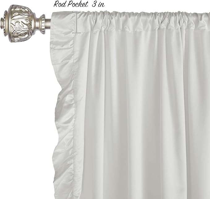 StangH Cottage Ruffle Curtains 96 Inch, Luxurious Satin Shabby Chic Drapery for High Ceiling, Light Filtering Privacy Window Coverings for Living Room/Backdrop, White, W52 x L96, 2 Panels