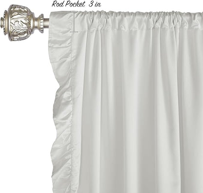 StangH Cottage Ruffle Curtains 96 Inch, Luxurious Satin Shabby Chic Drapery for High Ceiling, Light Filtering Privacy Window Coverings for Living Room/Backdrop, White, W52 x L96, 2 Panels