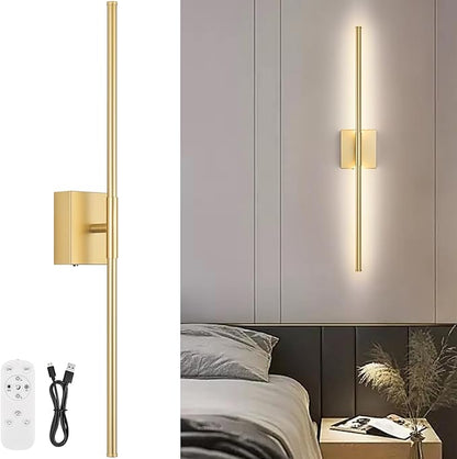 Battery Operated Wall Sconce, 5CCT Dimmable Gold Wall Lights with Remote Control, Timable LED Wireless Wall Sconces, 350° Ratate for Bathroom, Living Room, Hallway 29.1 Inch 1 Pack