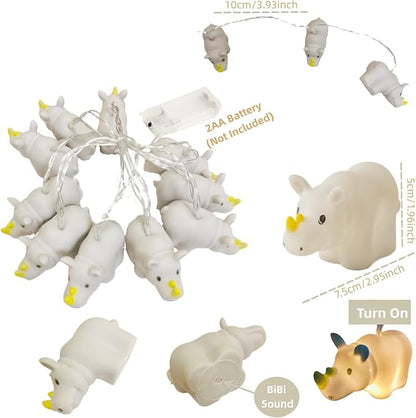 5.4 FT Cute Rhino String Lights,10 LED Christmas Rhino Fairy Light Night Light Battery Operated for Home Party Camping Decoration (Rhino)