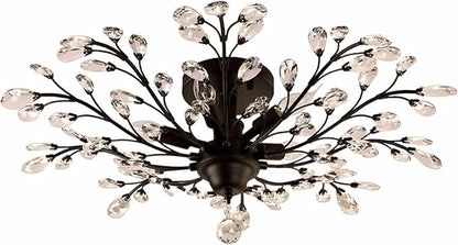 SEOL-Light Vintage Large Crystal Branches Chandeliers Black Close to Ceiling Light Flush Mount Fixture with 5 Light 200W 31.5" Dia;
