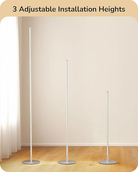 EDISHINE Dimmable Floor Lamp, 59.8" Standing Lamp with 3 Height Settings, Adjustable Color Temperature, Remote Control, Foot Switch, Slim Floor Lamps for Living Room, Sliver