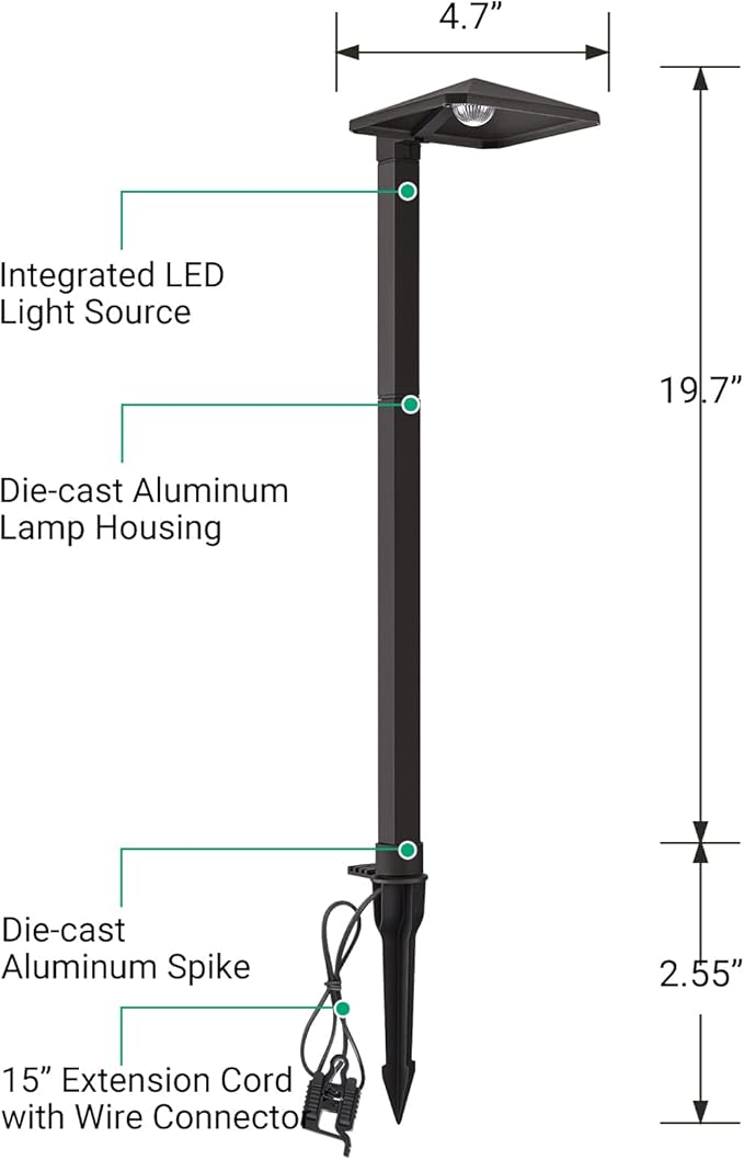 EDISHINE Low Voltage Landscape Lighting, Landscape Path Lights with Pyramid Exterior, Aluminum, 3000K & 50000Hrs, Outdoor Pathway Lights Wired for Garden, Yard, Driveway, 4 Pack