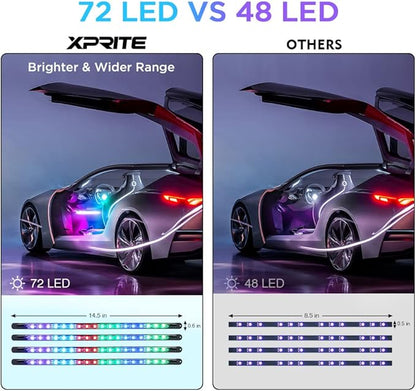 Xprite Dreamcolor LED Neon Car Interior Bluetooth Lights Strip with Remote & APP Control, Footwell Under Dash RGB Chasing Inside Light Kits, Cigarette Adapter for Vehicle Internal Trucks SUV UTV ATV