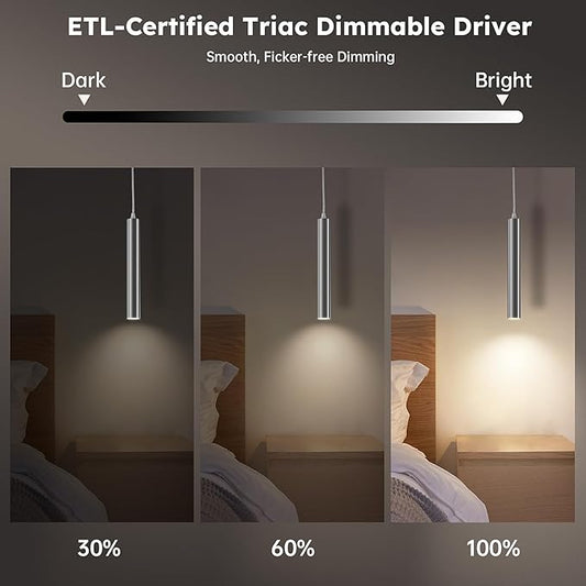 Brushed Nickel LED Pendant Light, 10W Modern Dimmable LED Downward Adjustable Hanging Spotlight, Lighting for Kitchen Island, Dining Room, Bar, 4000K Neutral White, ETL Driver, Pack of 1