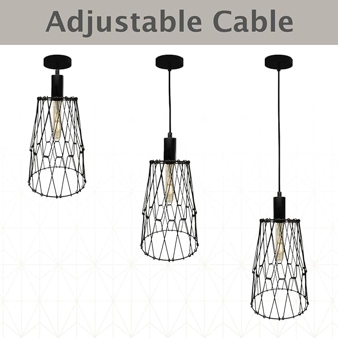 Royal Designs, Inc. Foldable Industrial Metal Pendant Light with Adjustable 7 ft Long Lamp Cord & Canopy, Create 9 Different Shapes, Black, Single