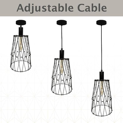 Royal Designs, Inc. Foldable Industrial Metal Pendant Light with Adjustable 7 ft Long Lamp Cord & Canopy, Create 9 Different Shapes, Black, Single