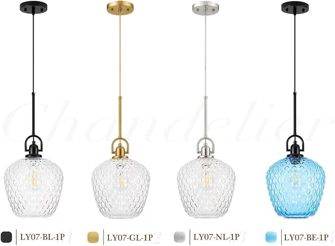 Brushed Gold Pendant Lights Kitchen Island, 10" Large Glass Pendant Light with Hammered Glass, Modern Hanging Lighting Fixtures for Kitchen Island Dining Room Entryway Foyer