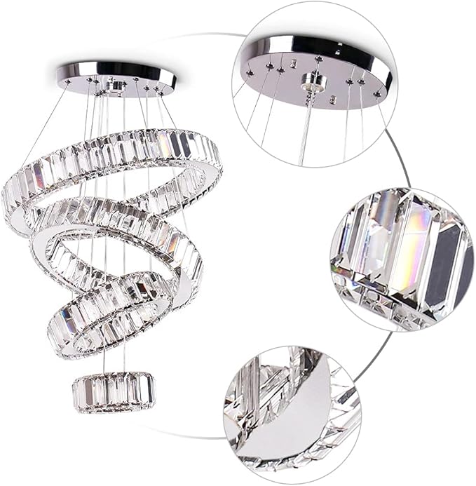 4 Rings LED Chandelier for Dining Room, Modern Crystal Chandelier Pendant Light High Ceiling Chandeliers for Bedroom Living Room Dining Room Warm White