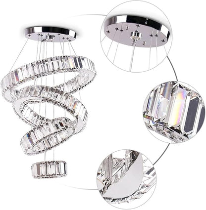 4 Rings LED Chandelier for Dining Room, Modern Crystal Chandelier Pendant Light High Ceiling Chandeliers for Bedroom Living Room Dining Room Warm White