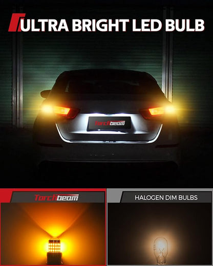 Torchbeam LED Turn Signal Bulb, Upgraded 3157 LED Bulbs Amber, 500% Brighter 3156 3157A 3457A 4057 4157 3157na Bulb 57-SMD LED Chipset with Projector Len for Blinker Marker Parking Lights (2 Pcs)