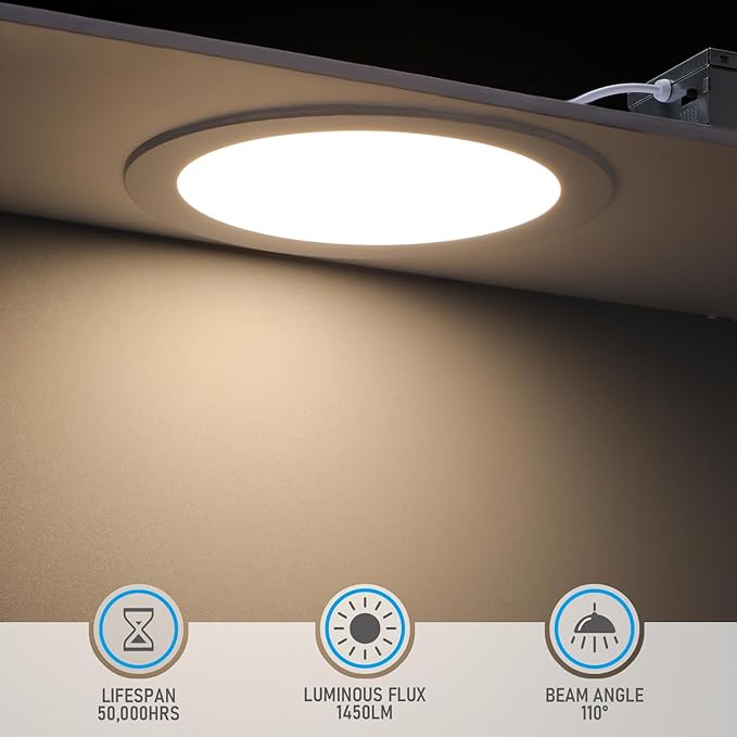 TORCHSTAR Premium Series 5CCT 8 Inch Ultra-Thin LED Recessed Ceiling Light with J-Box, 18W 5%-100% Dimmable Recessed Downlight, Aluminum, 5CCT Selectable, CRI90, ETL & ES Listed, White, Pack of 6