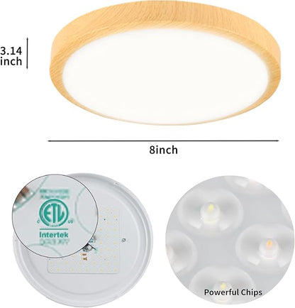 Modern Dimmable Wood Flush Mount Ceiling Light, 3500K-6500K 3CCT Round Close to Ceiling Lighting Fixtures, Minimalist LED Ceiling Lamp for Bedroom, Kitchen, Hallway, Laundry Room-8inch