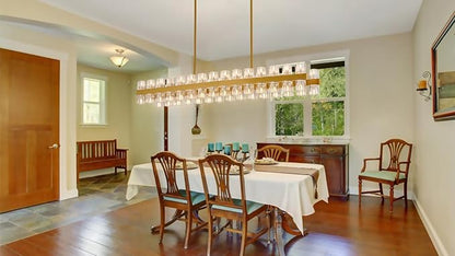 54 Inch Gold Crystal Linear Chandelier, Modern Large Rectangle 60-Lights Pendant Lighting Fixture Adjustable Height, for High Ceilings Kitchen Island, Over Table Dining Room