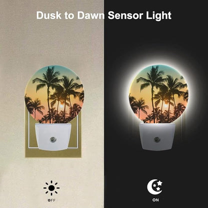 EKOBLA Palm Tree Sunset Plug-in Night Light, Tropical Beach LED Nightlight with Auto Sensor, 0.5W Sleep Friendly
