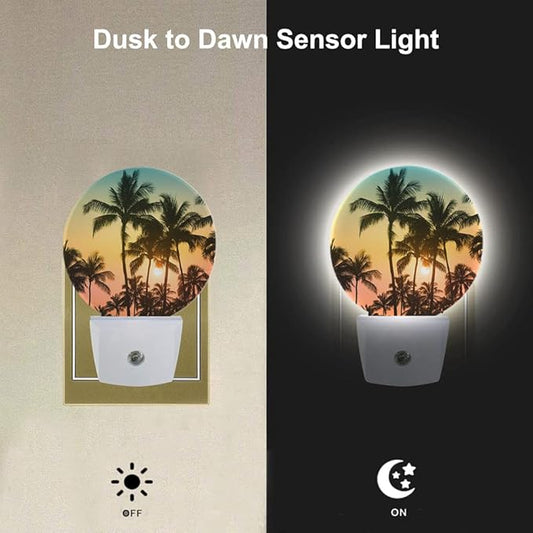 EKOBLA Palm Tree Sunset Plug-in Night Light, Tropical Beach LED Nightlight with Auto Sensor, 0.5W Sleep Friendly