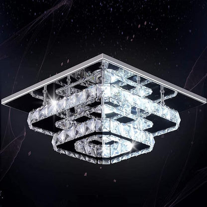 Finktonglan 9.8" Square Crystal Flush Mount LED Ceiling Light, Cool White 6500K, K9 Crystal Mirror Base, Close-to-Ceiling, Non-Dimmable, 85–260V