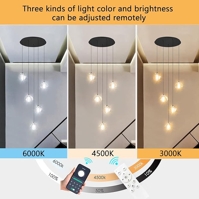 HAIXIANG Modern Glam Chandelier LED Kitchen Pendant Lights Island Lighting Remote Dimmable Fixtures Bubble Crystal Floating Chandelier Black Corner Pendants Light