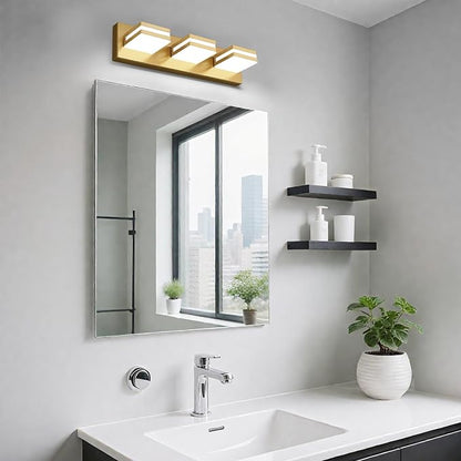 IZORRO LED Modern Bathroom Lights Fixtures(3-Light,Dimmable,360°Rotate),Brushed Glod Acrylic Wall Lighting,Vanity Lights for Bathroom Over Mirror - 6000k 16In （No Assembly Required）