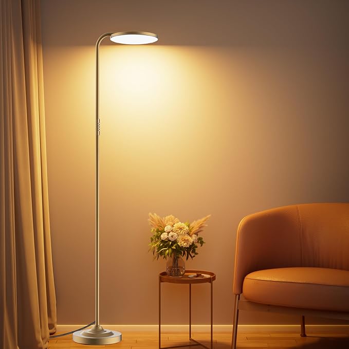 SIBRILLE 36W LED Floor Lamp, Super Bright Standing Lamp, Modern Stepless Dimmable Torchiere Tall Lamp with Remote Control, 350°Rotating Head Reading Floor Lamp for Living Room, Bedroom, Office