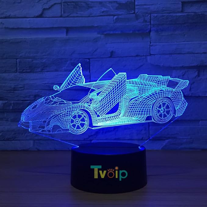 7 Color Changing Night Lamp 3D Atmosphere Bulbing Light 3D Visual Illusion LED Lamp for Kids Toy Christmas Birthday Gifts (Racing Car)