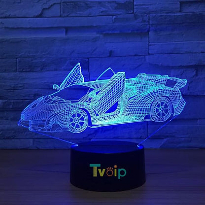 7 Color Changing Night Lamp 3D Atmosphere Bulbing Light 3D Visual Illusion LED Lamp for Kids Toy Christmas Birthday Gifts (Racing Car)