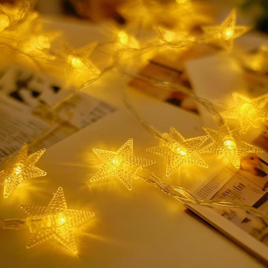 2 Pack Star String Lights - 17 Ft 50 LED Fairy Christmas Lights Battery Operated, Indoor Outdoor Waterproof Star Twinkle Light for Bedroom Tent Loft Bed Party Camping Decor