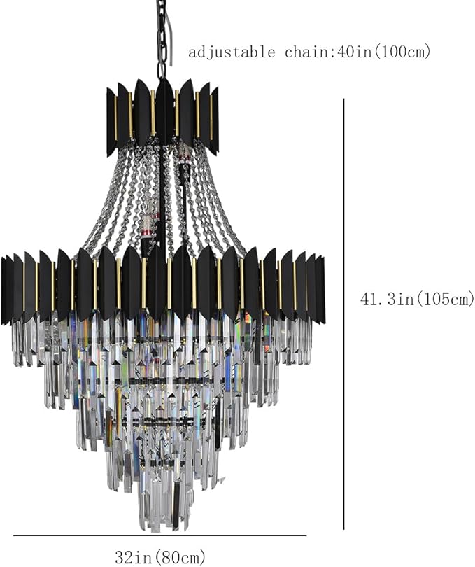 Luxury Modern Crystal Chandelier Lighting, Raindrop Crystal Chandelier Black Finish 5-Tier Ceiling Hanging Pendant Light Fixtures for Dining Room Living Room Foyer Hallway (D32in-21 Lights)