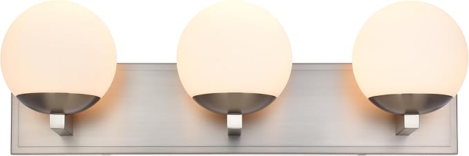 Bathroom Vanity Light Fixtures, 3-Light Globe Bathroom Lighting Fixtures Over Mirror, Modern Wall Lights for Living Room, Long Backplate, Standard E26 Base, Brushed Nickel