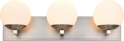 Bathroom Vanity Light Fixtures, 3-Light Globe Bathroom Lighting Fixtures Over Mirror, Modern Wall Lights for Living Room, Long Backplate, Standard E26 Base, Brushed Nickel