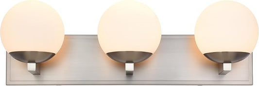 Bathroom Vanity Light Fixtures, 3-Light Globe Bathroom Lighting Fixtures Over Mirror, Modern Wall Lights for Living Room, Long Backplate, Standard E26 Base, Brushed Nickel