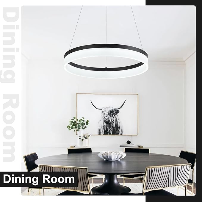 Buccleuch Modern LED Chandelier - Dimmable 19.7" Black Round Pendant Light, Height Adjustable UL-Certified Ceiling Light for Dining Room, Kitchen Island, Living Room, Bedroom, Foyer, 6500K