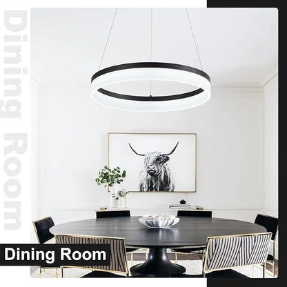 Buccleuch Modern LED Chandelier - Dimmable 19.7" Black Round Pendant Light, Height Adjustable UL-Certified Ceiling Light for Dining Room, Kitchen Island, Living Room, Bedroom, Foyer, 6500K