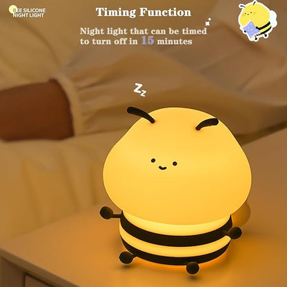 Cute Bee Kids Night Light, LED Squishy Night Lamp, Dimmable Nursery Nightlight for Kids, Rechargeable Timer Touch Lamp, Dorm Decor, Funny Gifts (Bee)