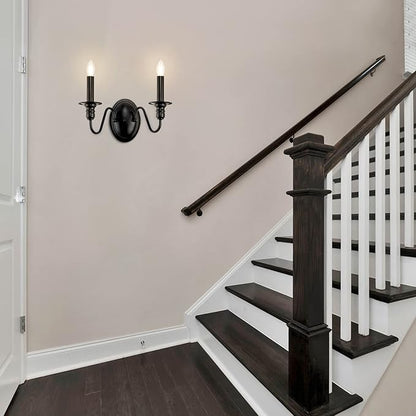 Sconces Wall Lighting, 2 Lights Farmhouse Black Candle Sconce, Industrial Modern Wall Light Fixtures, Mid Century Bathroom Light Fixtures for Bedroom Living Room Kitchen Hallway Stairs Office