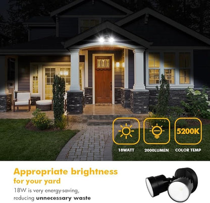 LUTEC P6221B 2000 Lumen 18 Watt LED Dual-Head Floodlight Outdoor, Switch Controlled Waterproof Exterior Security Wall Light for Patio, Garden,Yard-Black