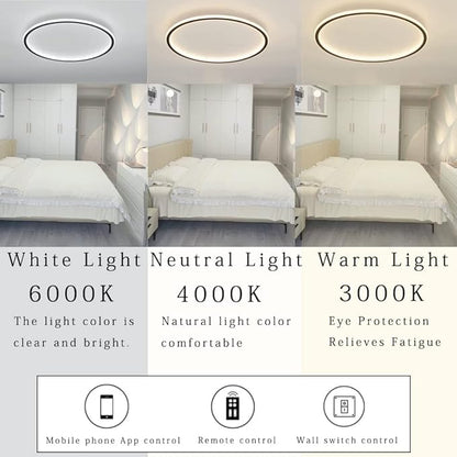 Dimmable LED Ceiling Light Fixture Flush Mount,20 inch Modern Round Recessed Ceiling Lamp with APP Adjustment,Black 55W Close to Ceiling Lighting Living Room Bedroom,3000K-6000K