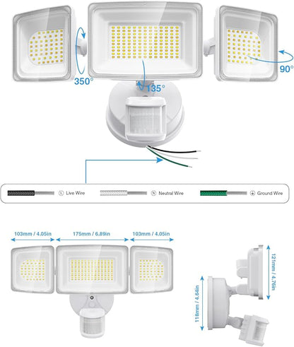 Onforu 100W 9000LM Smart LED Security Lights Motion Sensor Outdoor,WiFi Alexa Flood Light APP Control, 2500K-6500K, Motion Detector with Adjustable 3 Head, IP65 Wall Light for Yard (White)